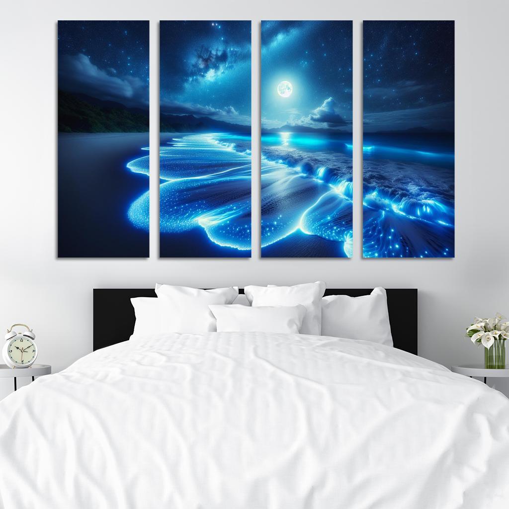 Mystic Moonlight Beach Modern Paintings Frame