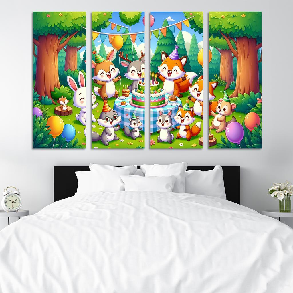 Whimsical Woodland Party 4 Piece HD Modern Canvas Panels-Original Frame