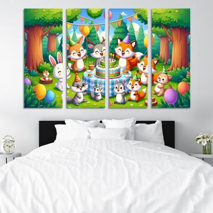 Whimsical Woodland Party 4 Piece HD Modern Canvas Panels-Original Frame