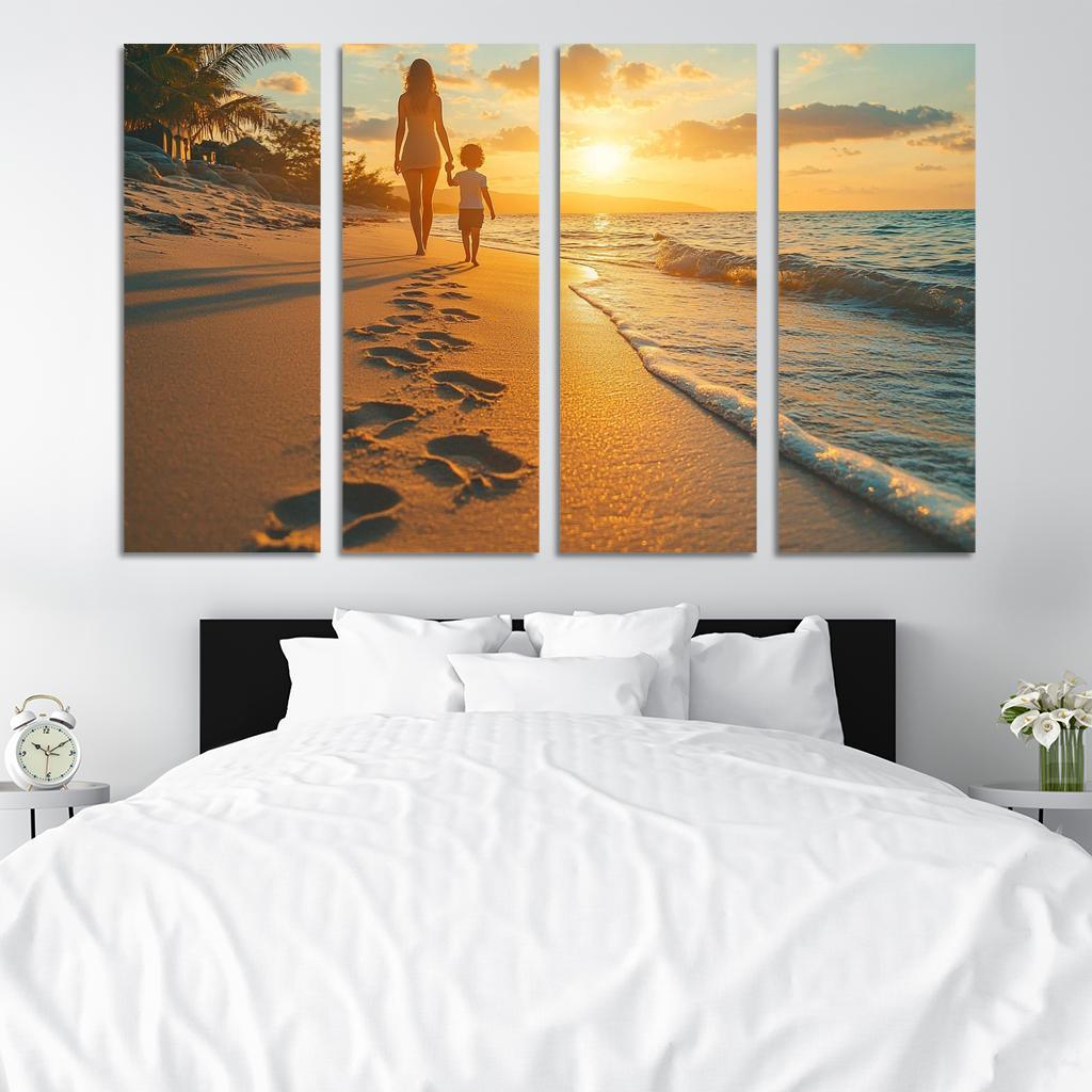 Footprints In The Sand A Mothers Guiding Steps Canvas Paintings Frame