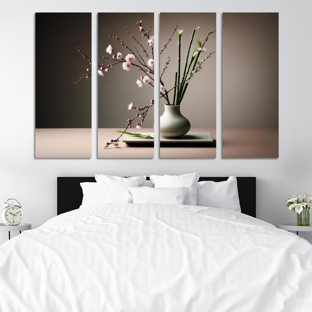 Japanese Serenity Ikebana Inspired Arrangement 4 Piece HD Modern Canvas Panels-Original Frame