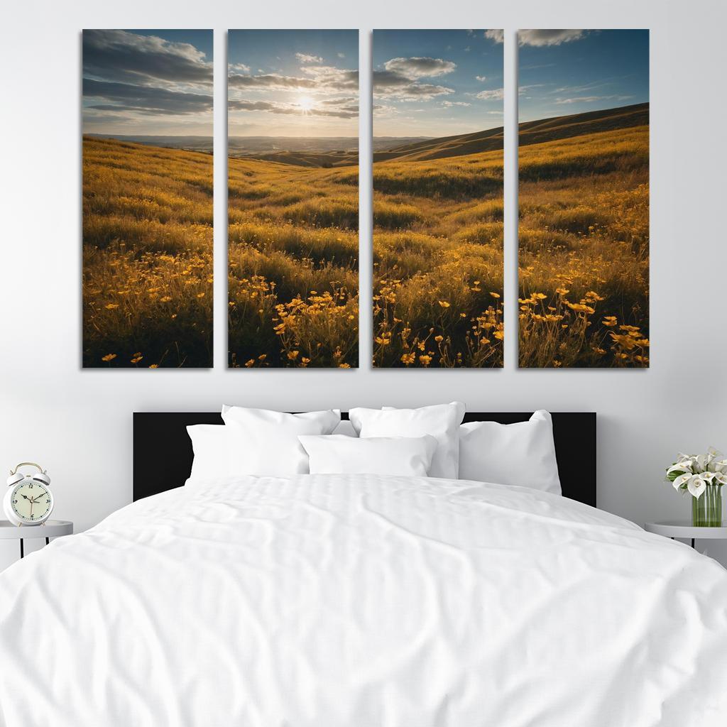 The Elysian Fields Of Golden Wildflowers Multi-panel Paintings