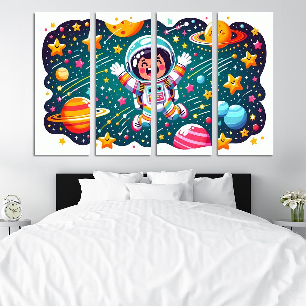 Astronaut Adventure 4 Piece HD Modern Canvas Panels-Original Frame