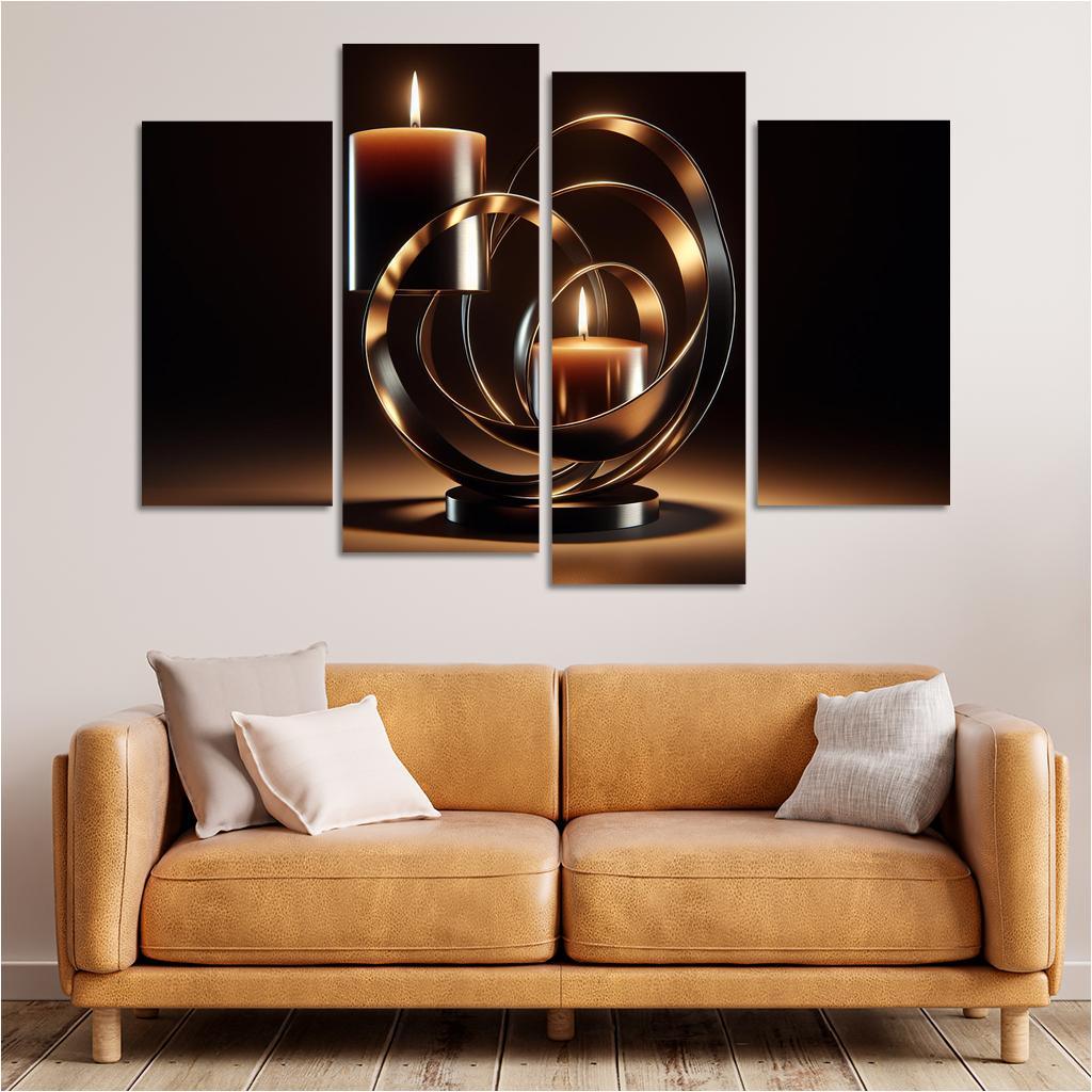 Sculptural Metal Candle Holders 4 Piece HD Canvas Wall Art-Original Frame
