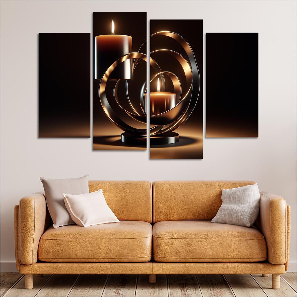 Sculptural Metal Candle Holders 4 Piece HD Canvas Wall Art-Original Frame