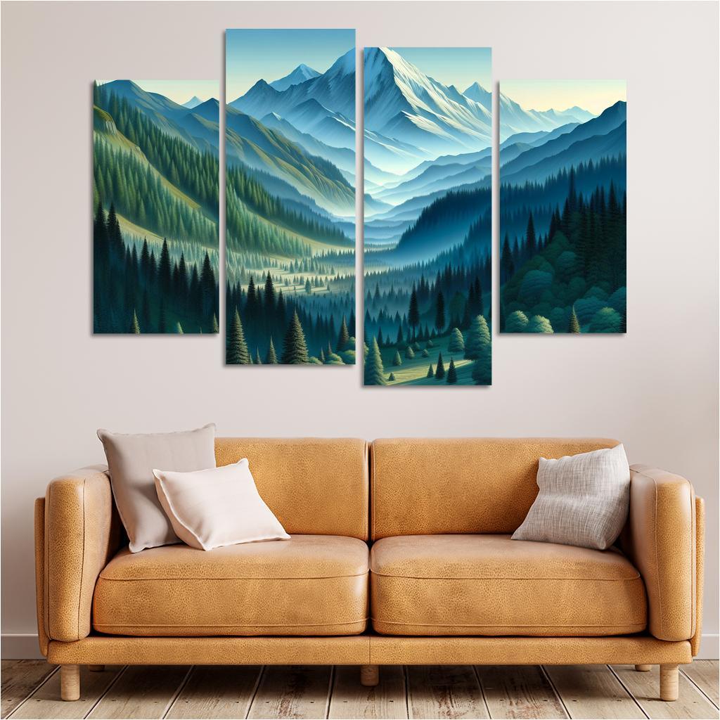 Mountain Serenity Retreat 4 Piece HD Canvas Wall Art-Original Frame