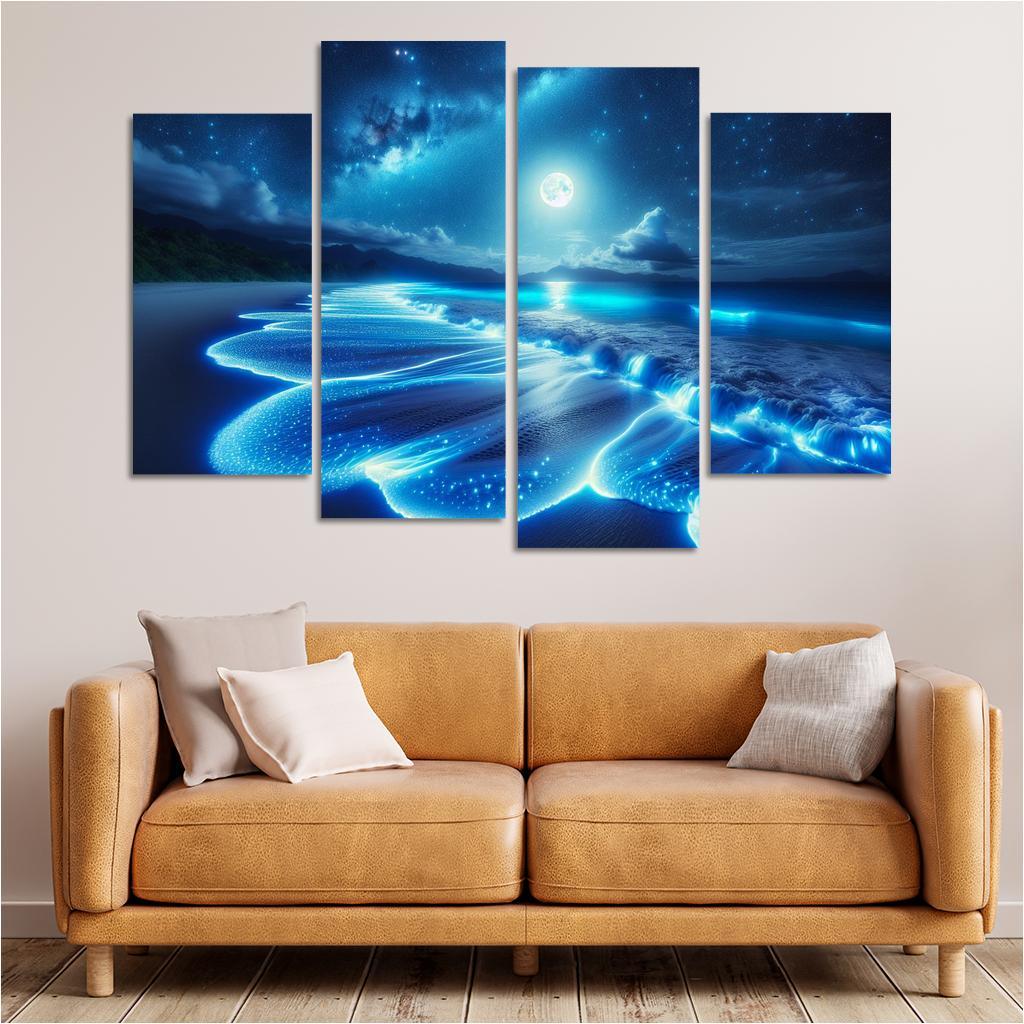 Mystic Moonlight Beach Modern Paintings Frame