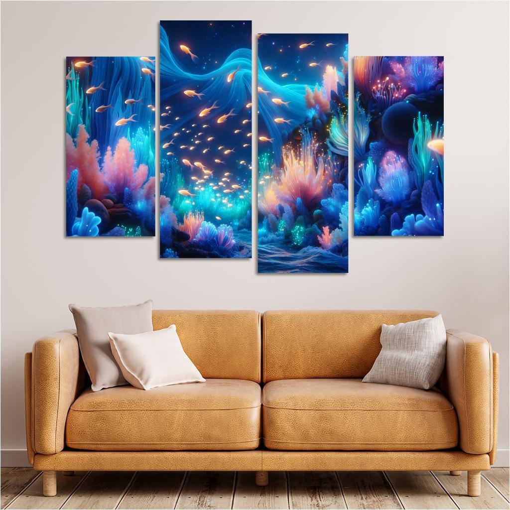 The Luminescent Depths 4 Piece HD Canvas Wall Art-Original Frame