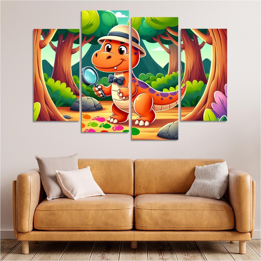 Dino Detective 4 Piece HD Canvas Wall Art-Original Frame