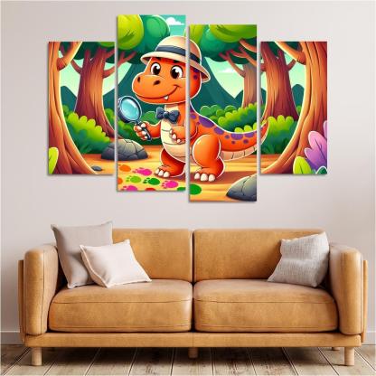 Dino Detective 4 Piece HD Canvas Wall Art-Original Frame
