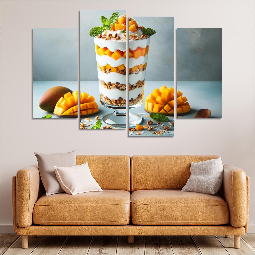Creamy Coconut Mango Parfait 4 Piece HD Canvas Wall Art-Original Frame