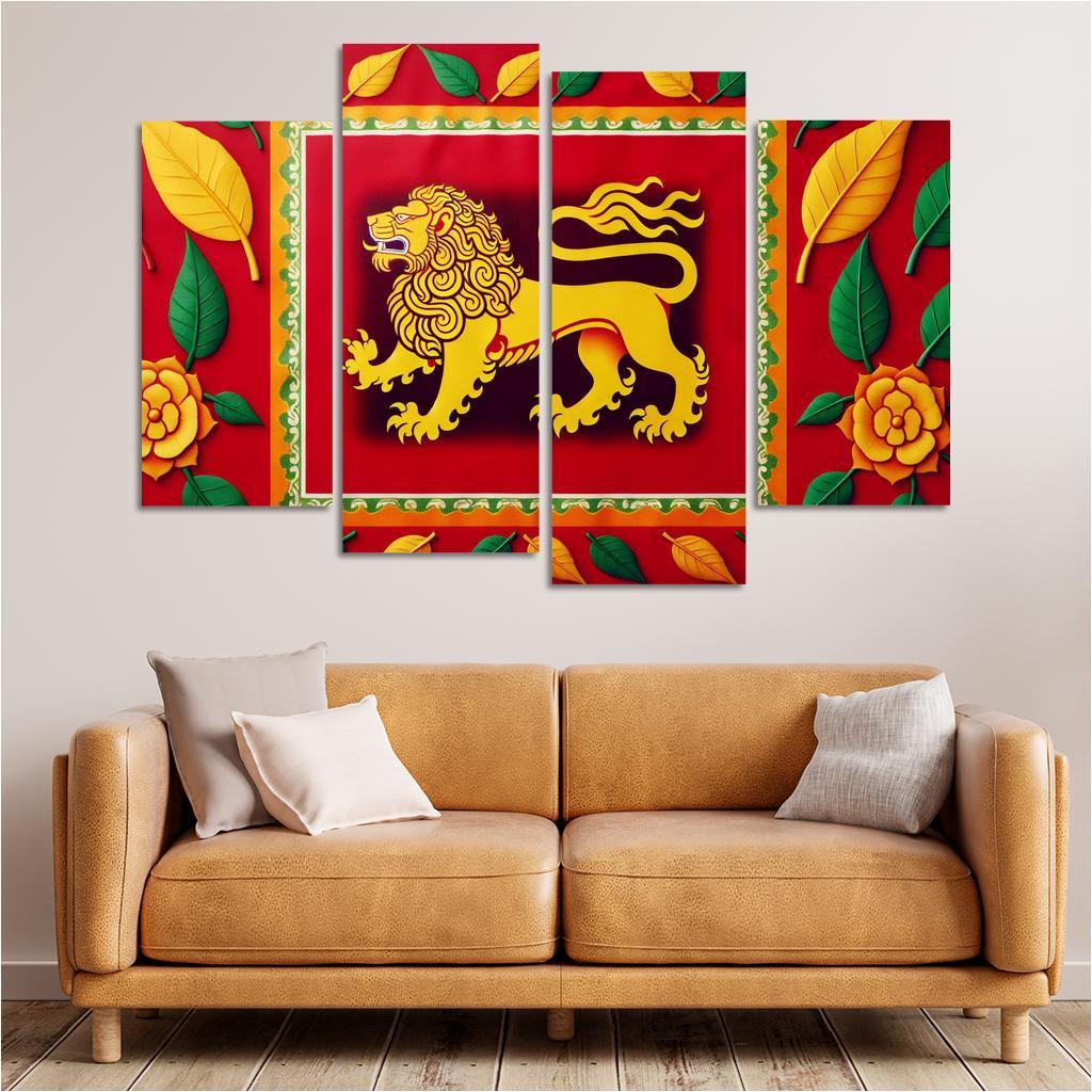 Legacy of Peace The Flag of Sri Lanka 4 Piece HD Canvas Wall Art-Original Frame