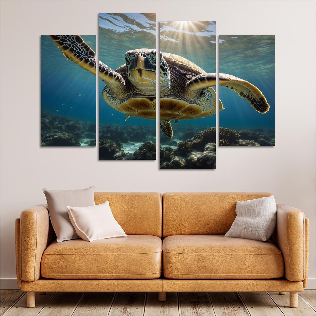 The Stunning Green Sea Turtle In Tropical Waters Canvas Paintings Frame