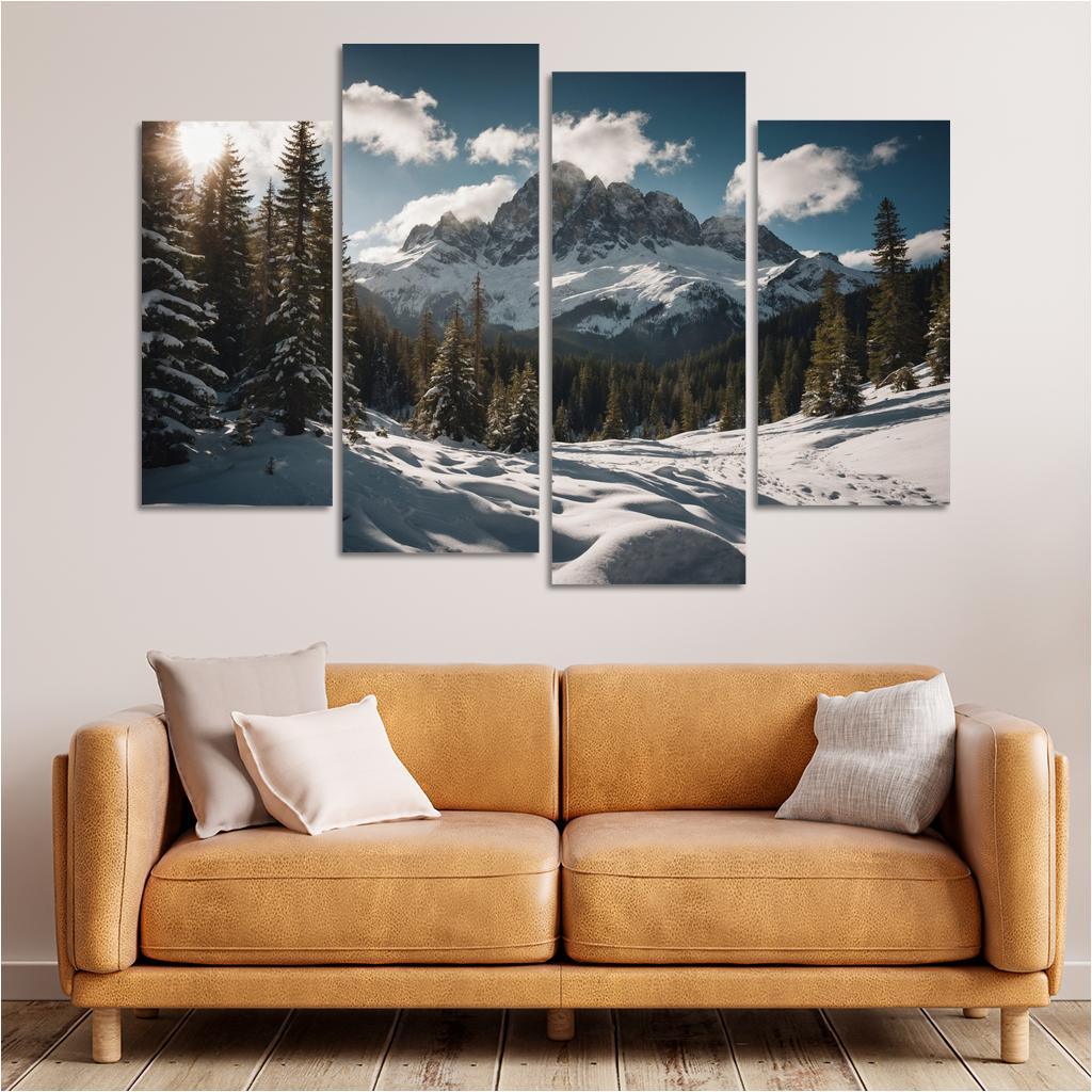 The Serene Peaks Of Snowy Mountain Range Multi-panel Paintings