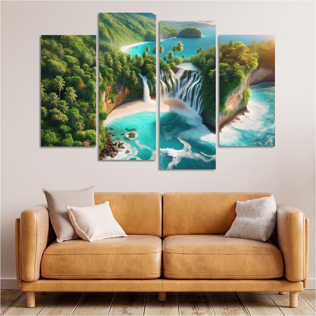 Cascading Waterfall Beach Custom Paintings Frame