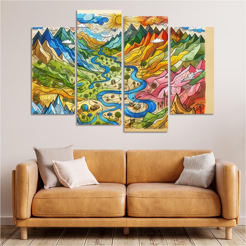 Emotional Cartography of the Heart 4 Piece HD Canvas Wall Art-Original Frame