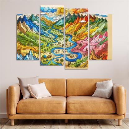 Emotional Cartography of the Heart 4 Piece HD Canvas Wall Art-Original Frame