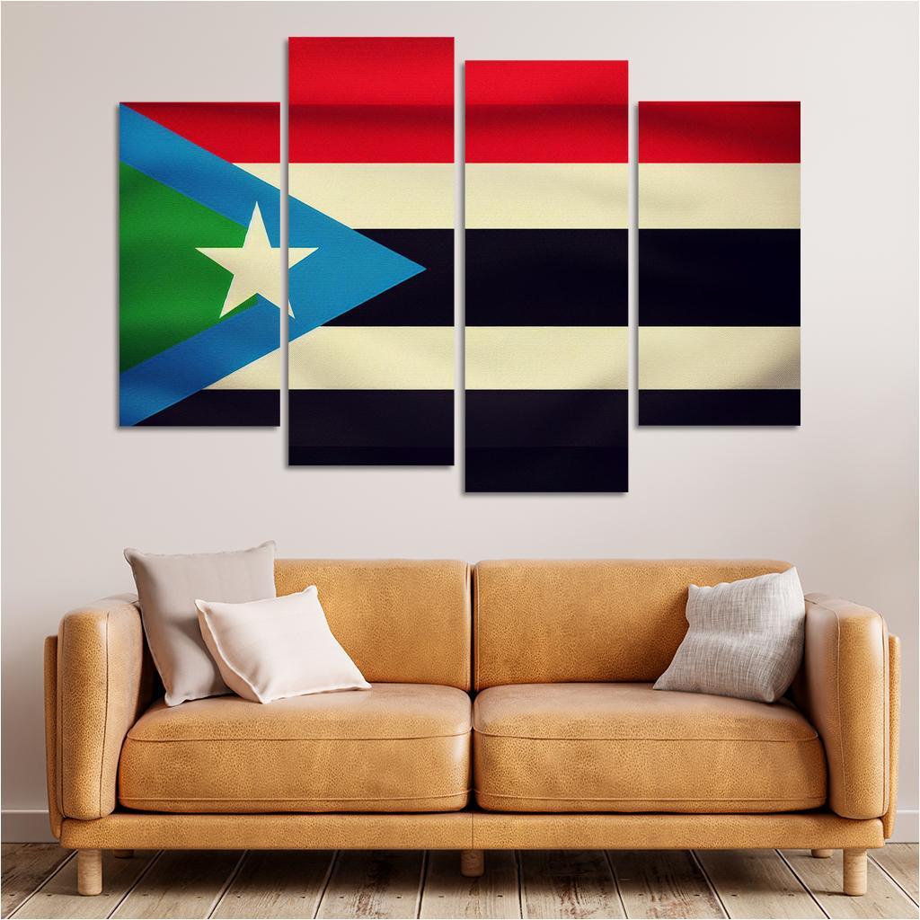 Spirit of Independence The Flag of South Sudan 4 Piece HD Canvas Wall Art-Original Frame