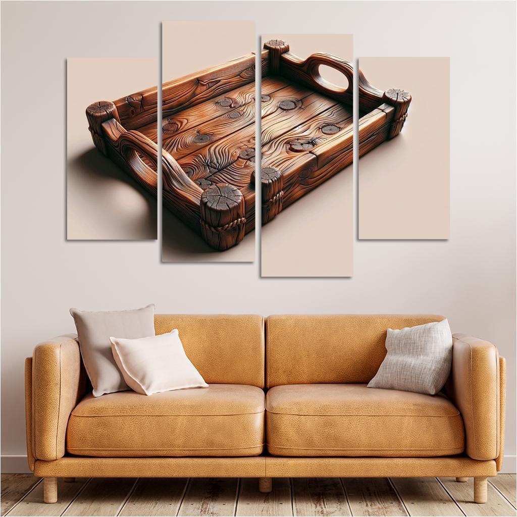 Rustic Wooden Tray with Handles 4 Piece HD Canvas Wall Art-Original Frame