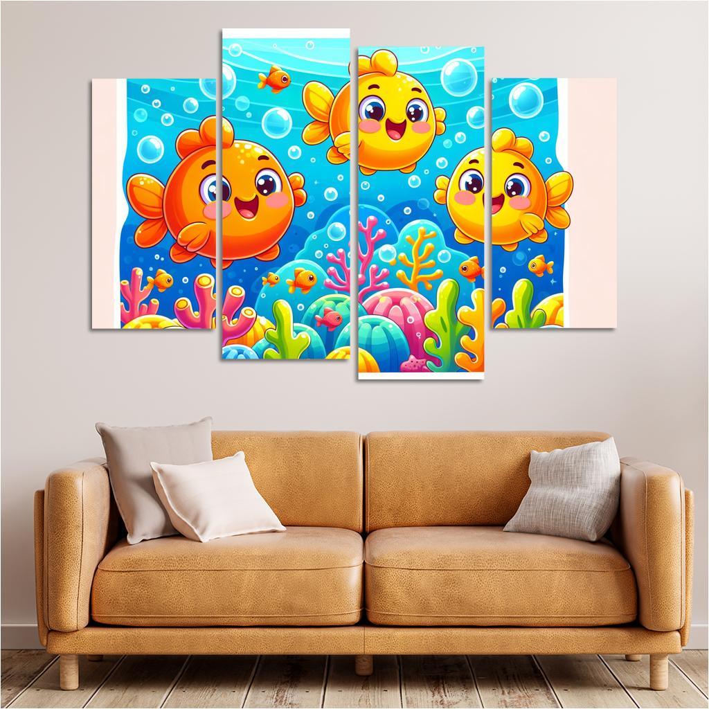 Giggles With Goldfish - Underwater Fun Framed Paintings