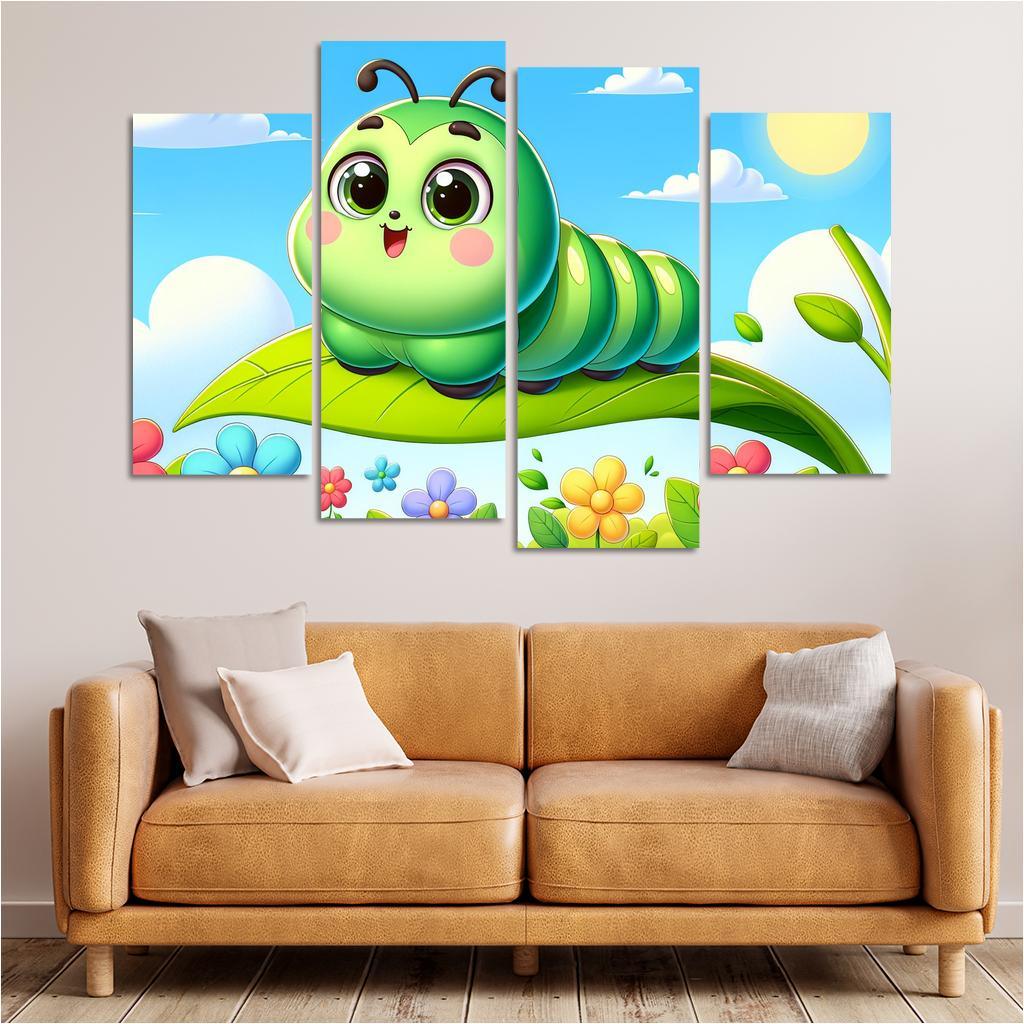 Cuddly Caterpillar Journey 4 Piece HD Canvas Wall Art-Original Frame