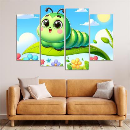 Cuddly Caterpillar Journey 4 Piece HD Canvas Wall Art-Original Frame