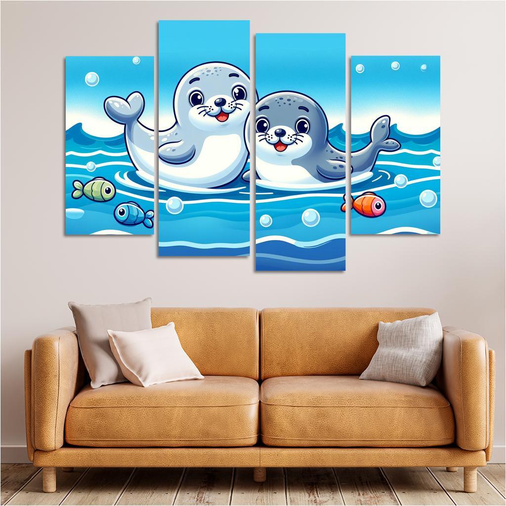 Silly Seals - Ocean Companions Framed Paintings