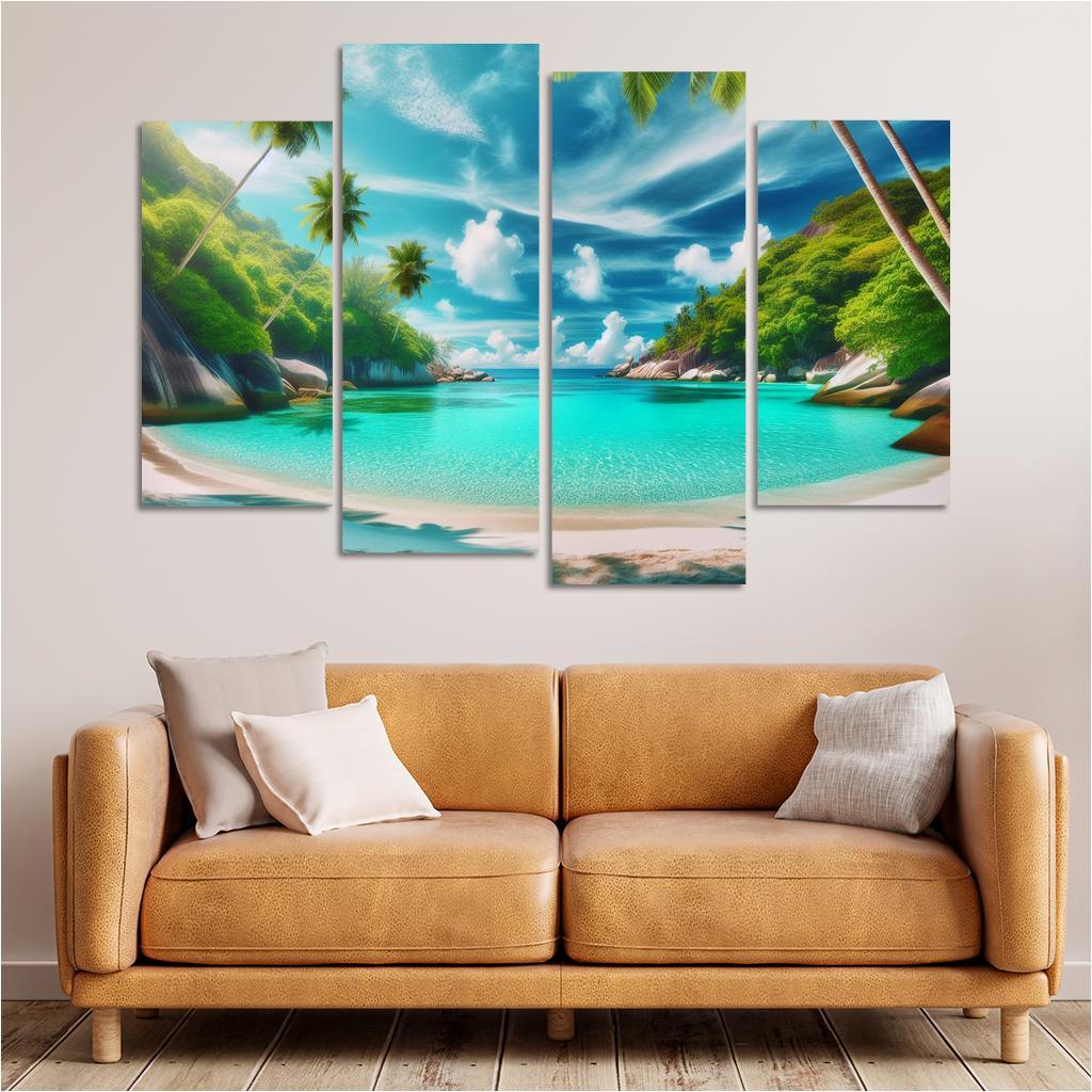 Whispering Palms Cove 4 Piece HD Canvas Wall Art-Original Frame