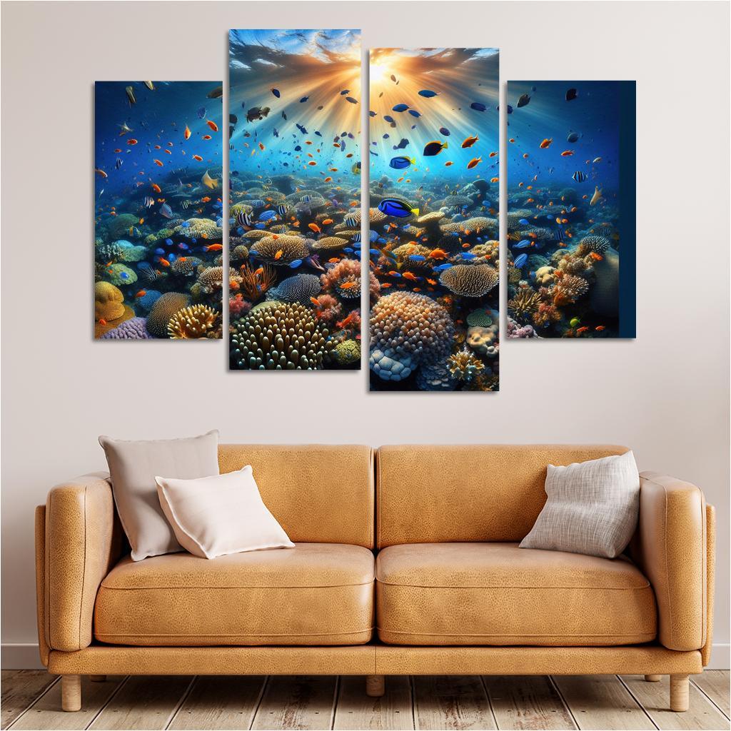 Sunset Reef Snorkel Under Vibrant Colors Custom Paintings Frame