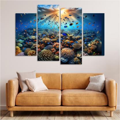 Sunset Reef Snorkel Under Vibrant Colors Custom Paintings Frame