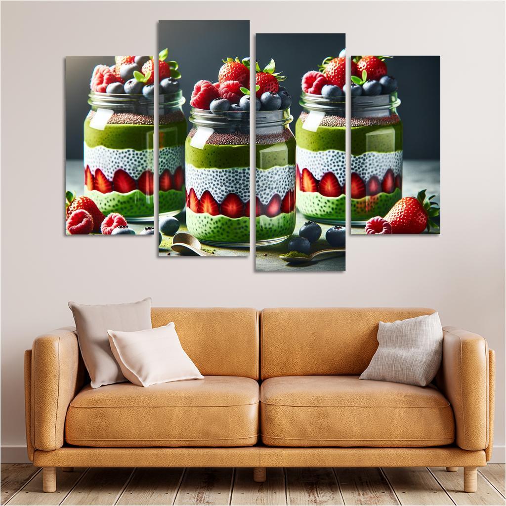 Matcha Chia Seed Pudding 4 Piece HD Canvas Wall Art-Original Frame