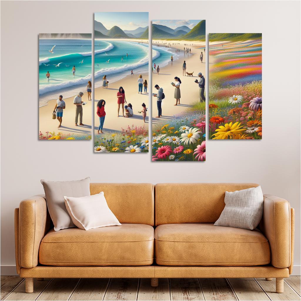 Wildflower Bay Nature's Blooming Beach Canvas Paintings Frame
