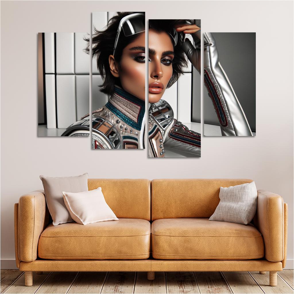 Retro Futurism Fashioning the Future 4 Piece HD Canvas Wall Art-Original Frame