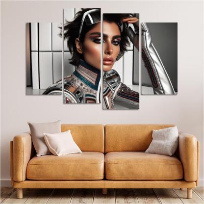 Retro Futurism Fashioning the Future 4 Piece HD Canvas Wall Art-Original Frame