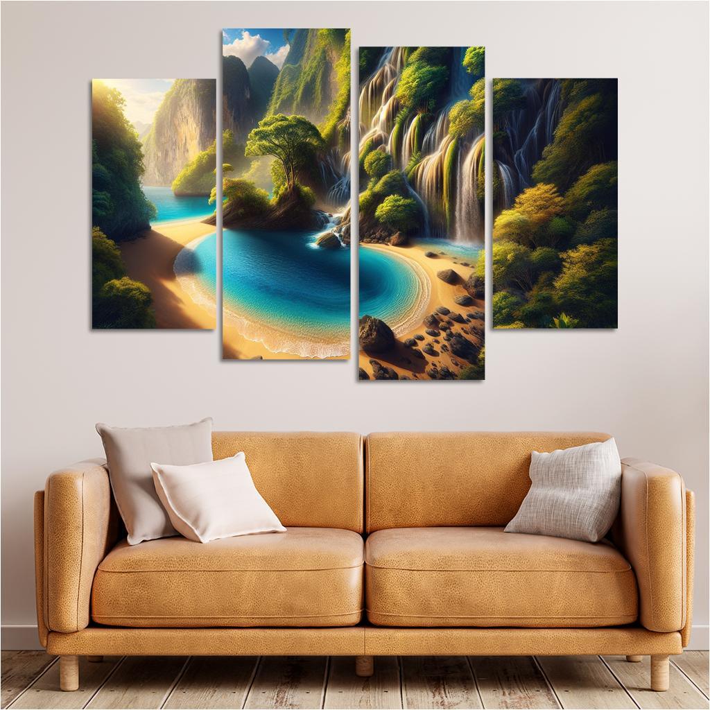 Crystal Lagoon Hidden Waterfall Escape Multi-panel Paintings