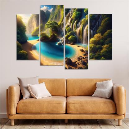 Crystal Lagoon Hidden Waterfall Escape Multi-panel Paintings
