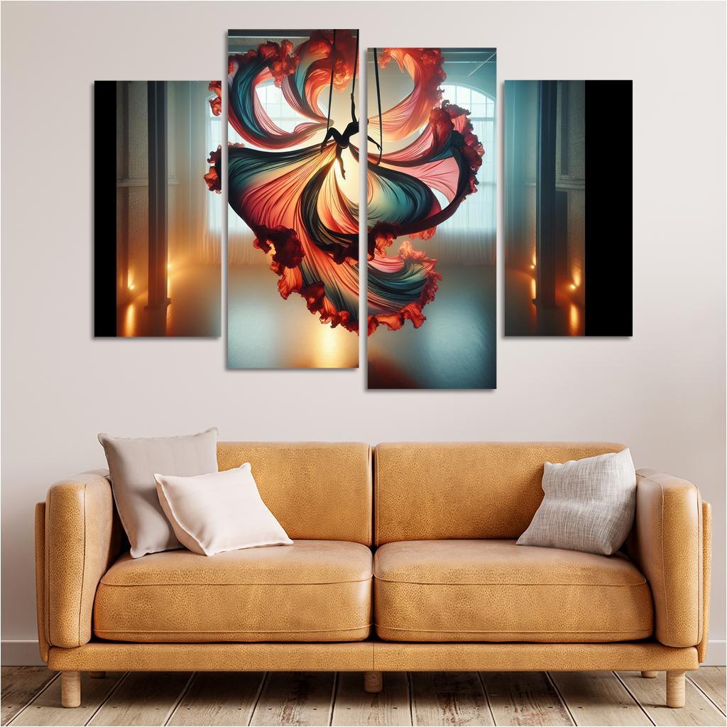Aerial Silks Dance in the Air 4 Piece HD Canvas Wall Art-Original Frame