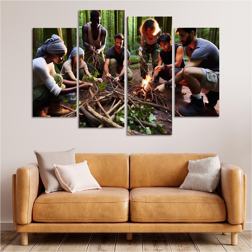 Wilderness Survival Learn the Art of Survival Skills 4 Piece HD Canvas Wall Art-Original Frame