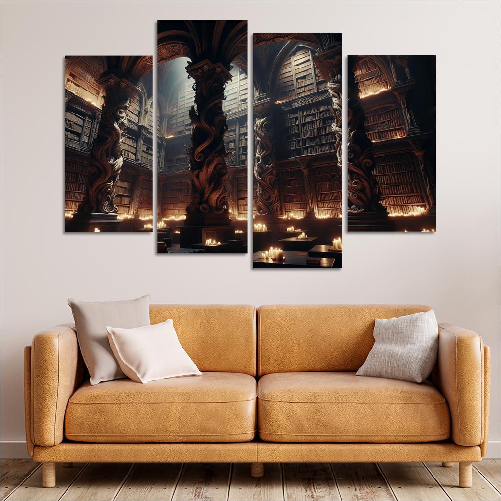 Phantom Library Enchanted Shelves of Darkness 4 Piece HD Canvas Wall Art-Original Frame