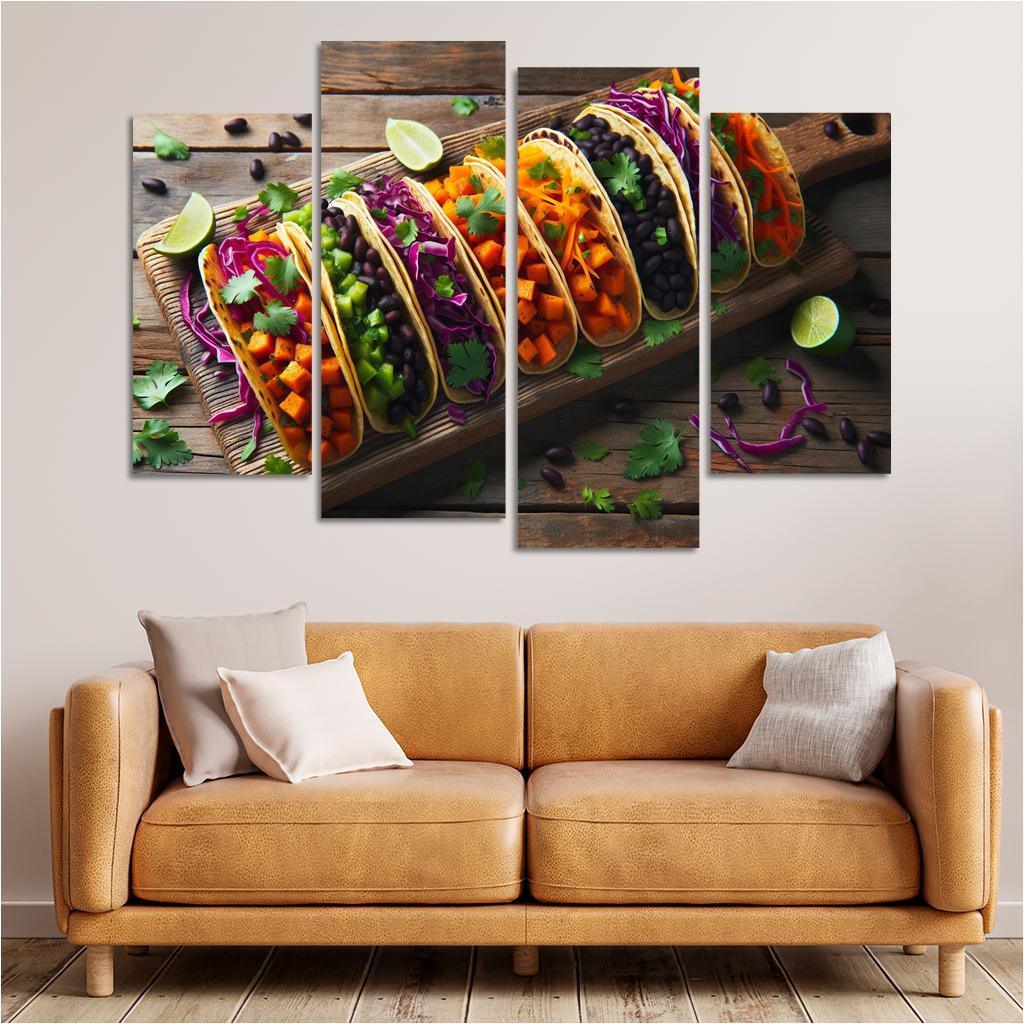 Savory Sweet Potato and Black Bean Tacos 4 Piece HD Canvas Wall Art-Original Frame