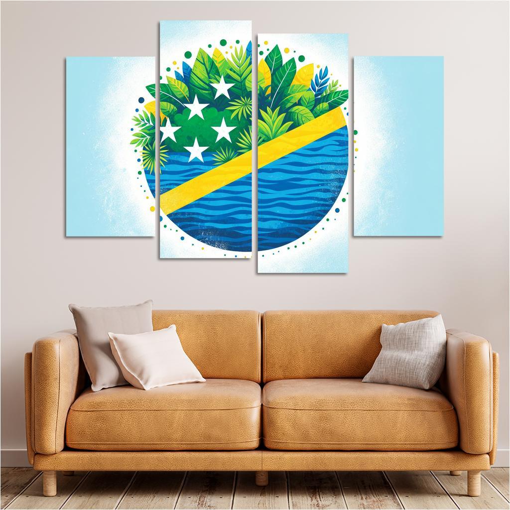 Nature's Guardians The Flag of the Solomon Islands 4 Piece HD Canvas Wall Art-Original Frame