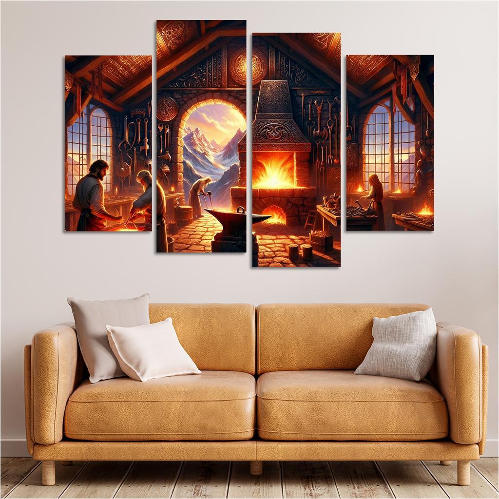 The Arcane Forge 4 Piece HD Canvas Wall Art-Original Frame