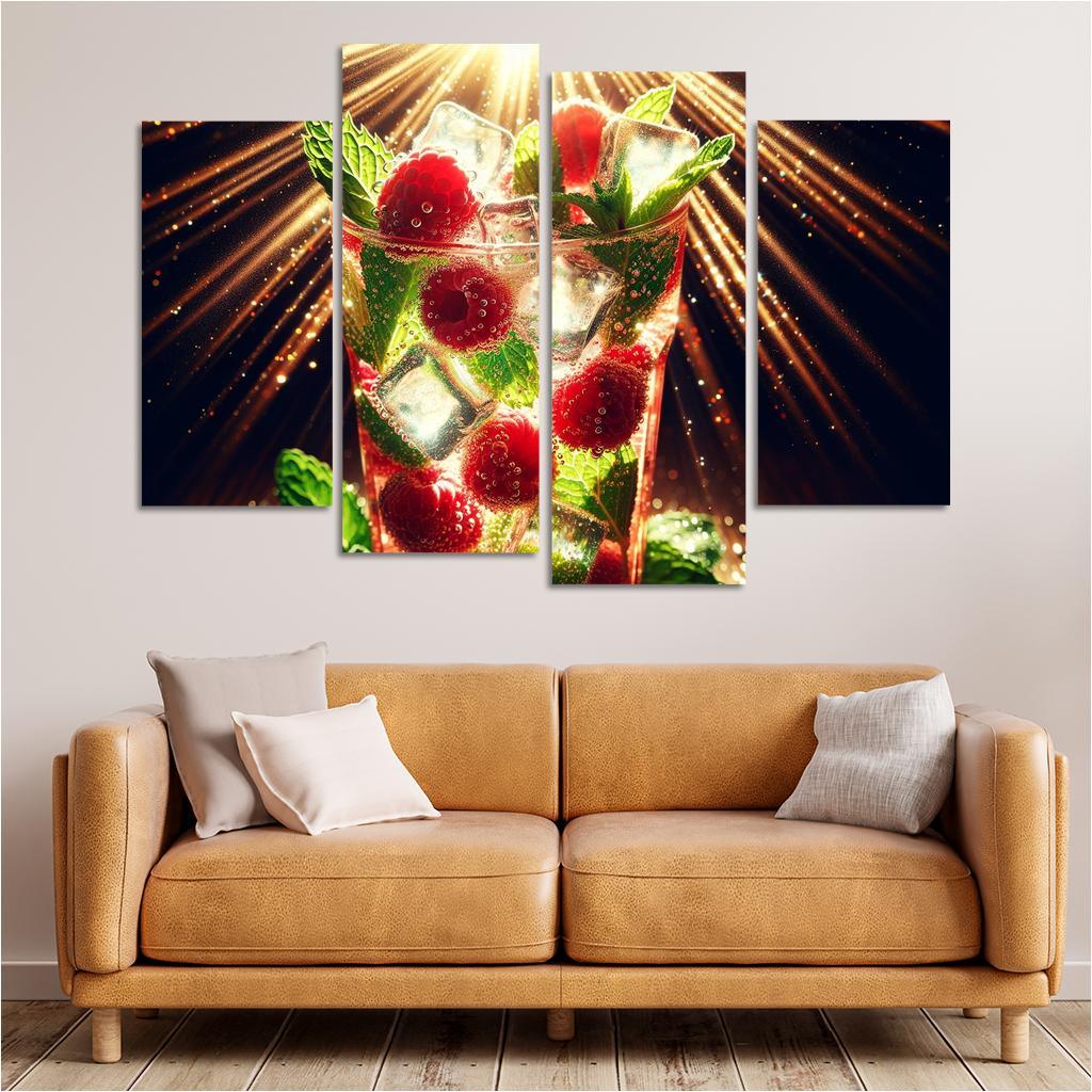 Raspberry Mint Sparkler 4 Piece HD Canvas Wall Art-Original Frame