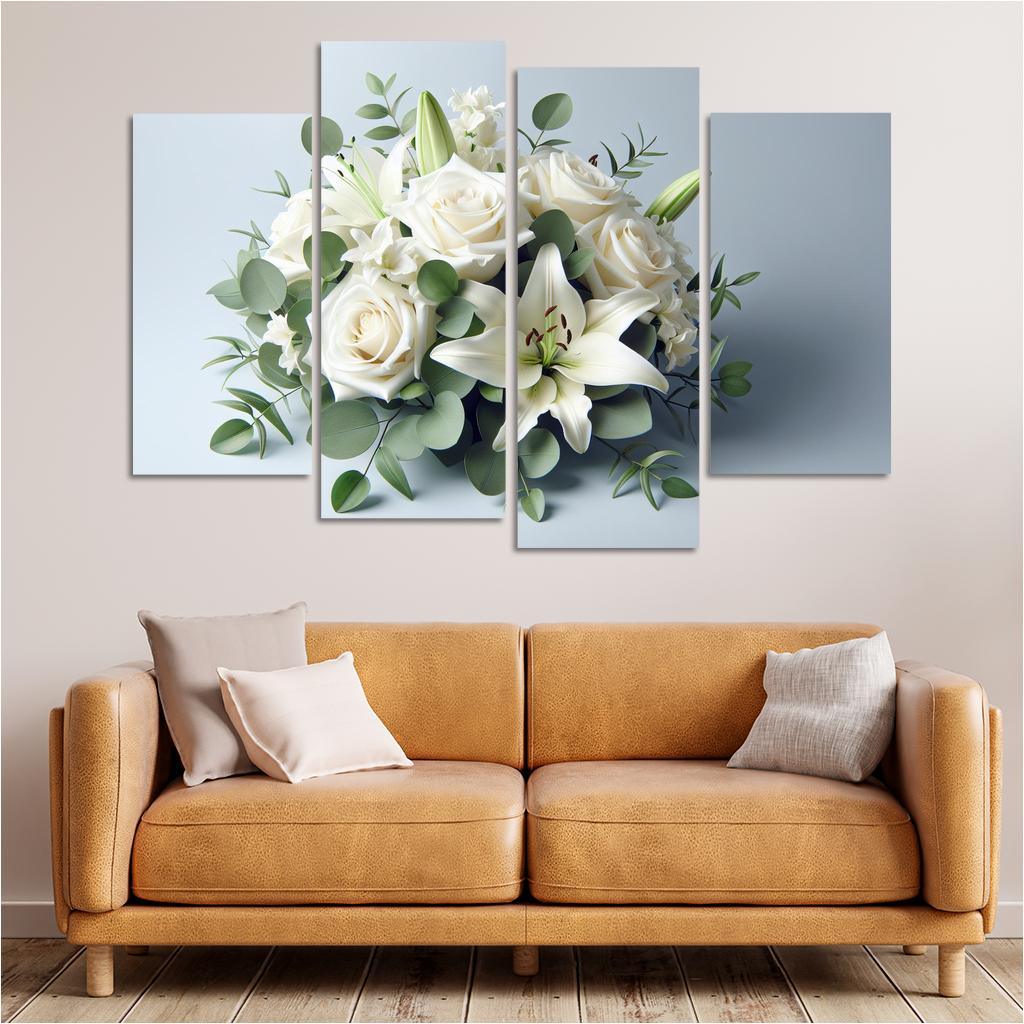 Timeless Elegance The Classic White Floral Arrangement 4 Piece HD Canvas Wall Art-Original Frame