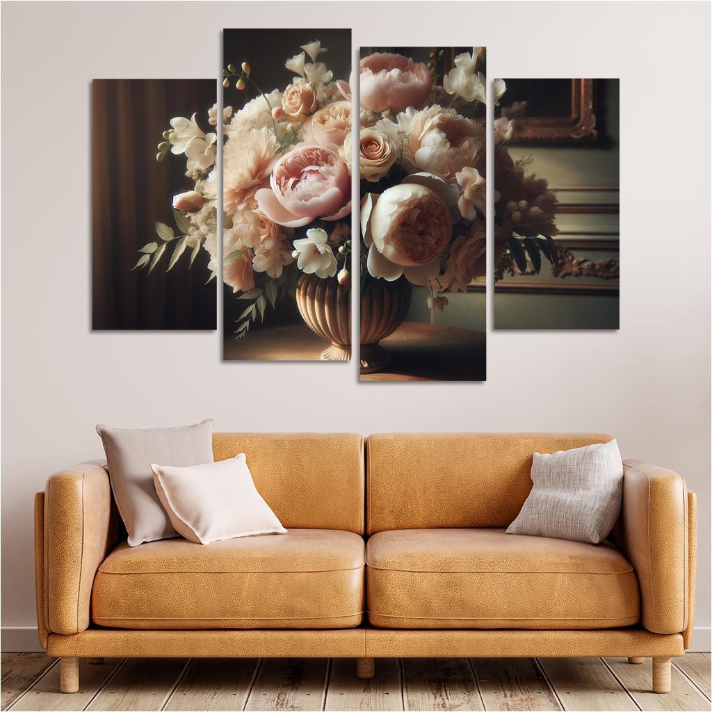 Victorian Romance A Nostalgic Floral Display 4 Piece HD Canvas Wall Art-Original Frame