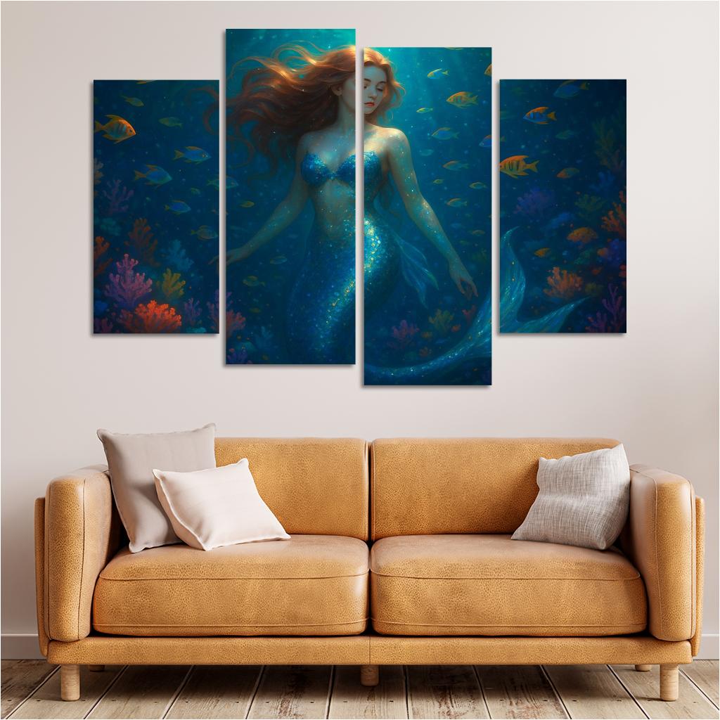 Magical Mermaid - Underwater Fantasy Tale Framed Paintings