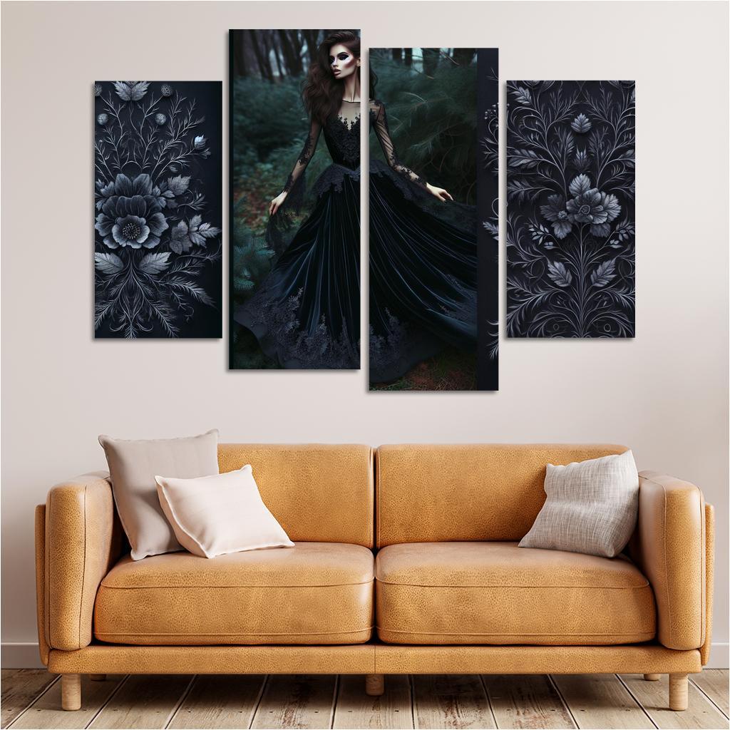 Gothic Romance Dark Elegance 4 Piece HD Canvas Wall Art-Original Frame