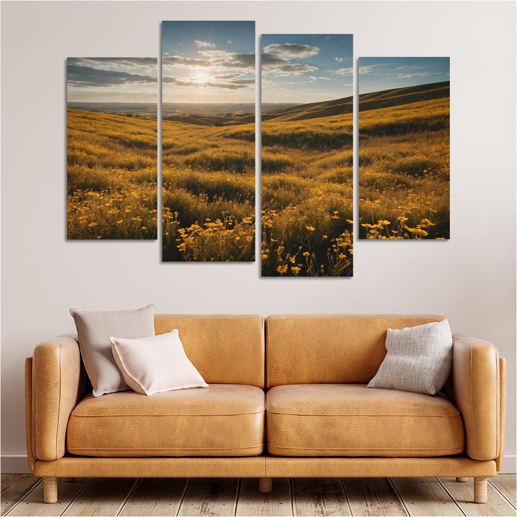 The Elysian Fields Of Golden Wildflowers Multi-panel Paintings