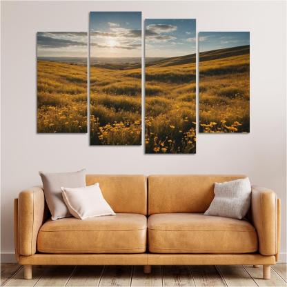The Elysian Fields Of Golden Wildflowers Multi-panel Paintings