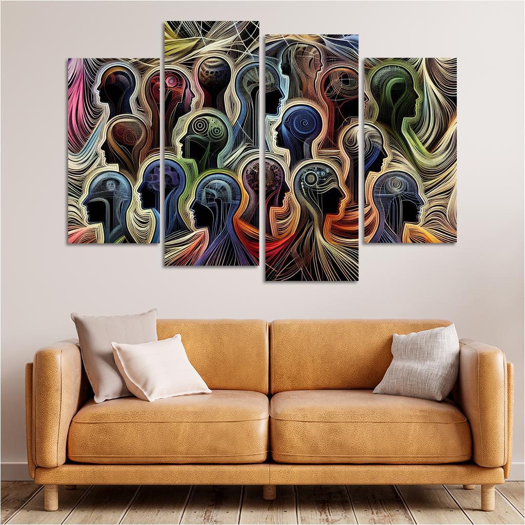 Threads of Resilience Art on Mental Health Awareness 4 Piece HD Canvas Wall Art-Original Frame